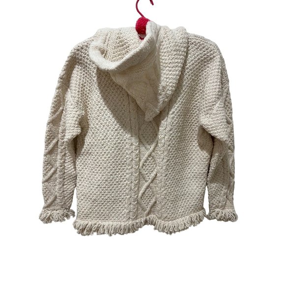 Ecuadorian Hand Knit Cream Colored Full Zip Hooded Sweater Wool Cotton Blend - Picture 2 of 3
